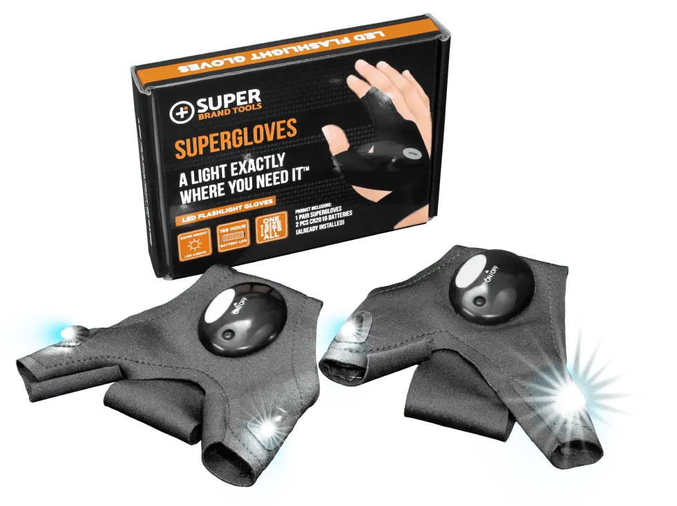 Close-up of a hand pressing the on button on a Super Glove