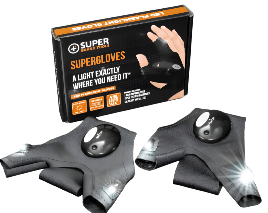 Mechanic wearing Super Gloves LED flashlight gloves while fixing a car engine
